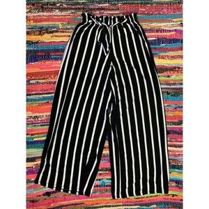 LA Gypsy Womens Pants Pull On Straight Leg Striped Black White Size S Small